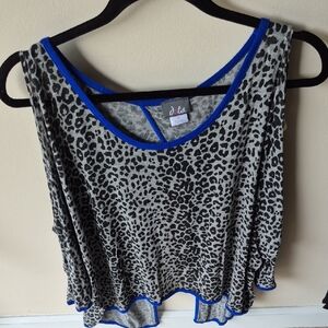 Dots Women's Leopard Print Blouse - Black and Blue